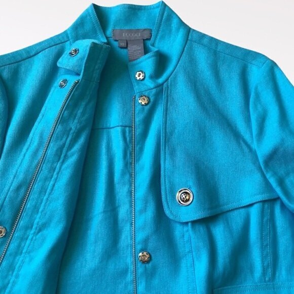 Eccoci Y2K Linen Cotton Blazer Jacket paramilitary cropped sky blue zip up M - Picture 11 of 15